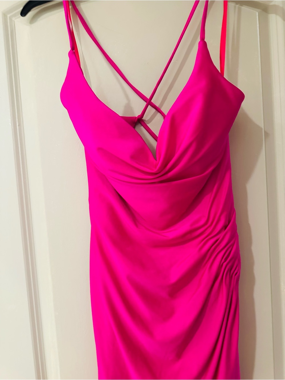 Gianni Bini Hot Pink Formal Maxi Dress Ruched Side Slit Size 5 NWT - Picture 4 of 9